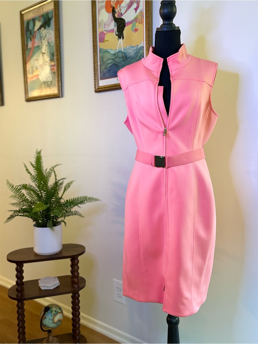 Tommy Hilfiger Pink Sleeveless Zip-Belt Sheath Dress